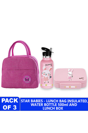 Star Babies- Rabbit Themed 5 Compartment Lunch box, Mini Lunch Bag 500ml Stainless Steel Water Bottle