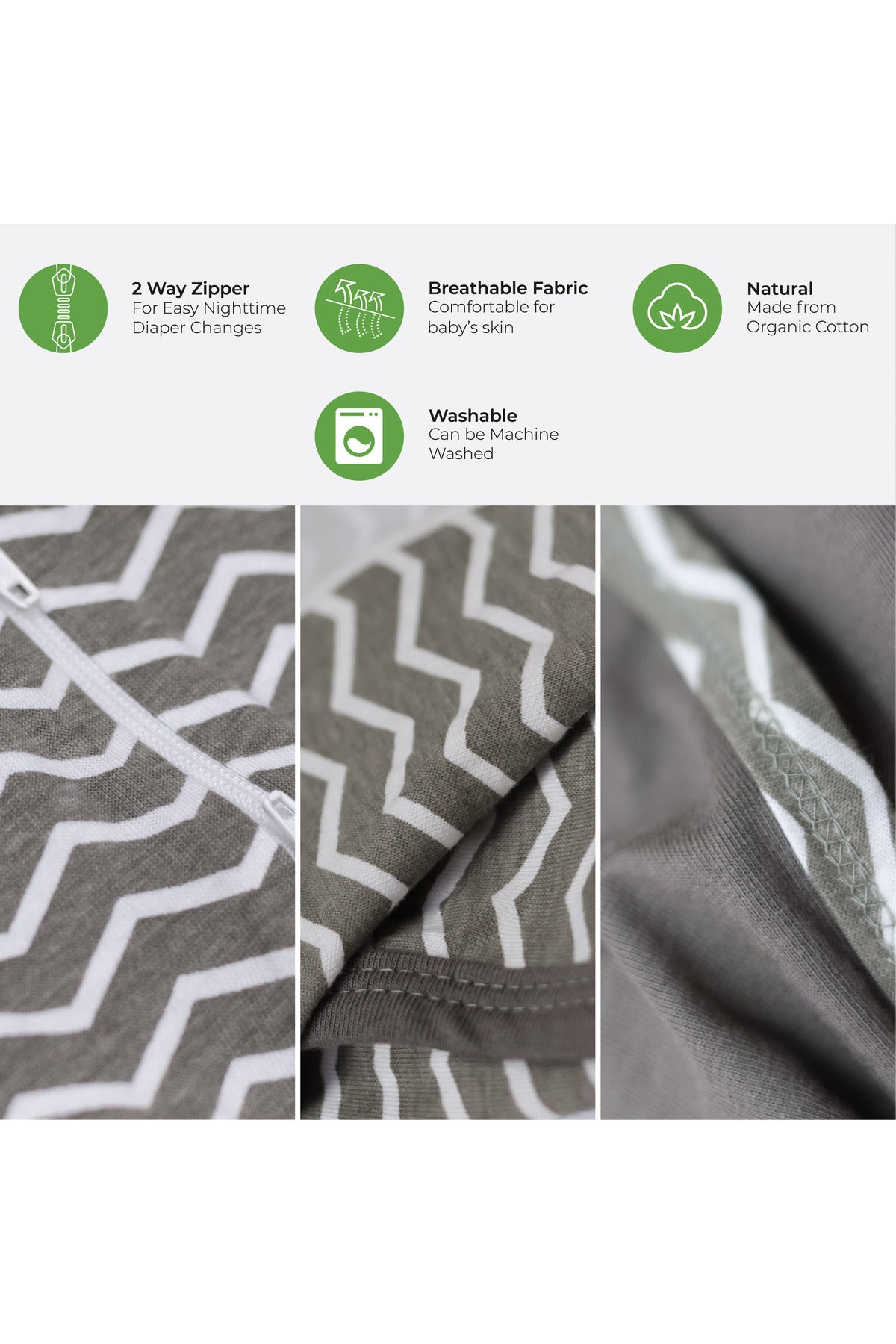 MOON Swaddle Pods with Beanie - Pack of 2, Front Two-Way Zippered-Grey and Stripes Print