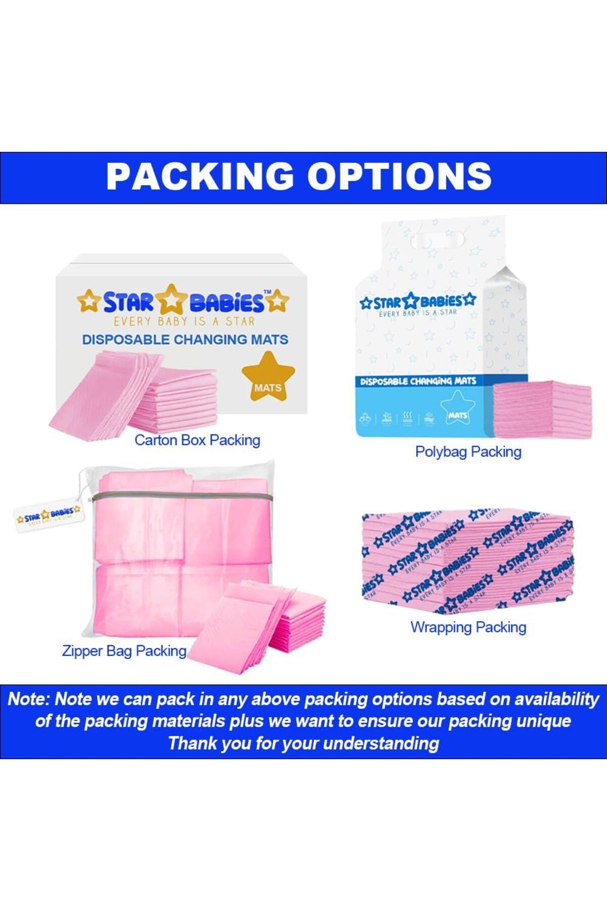 Star Babies - Disposable Changing mats (45x60cm) Large, Pack of 50 - Pink