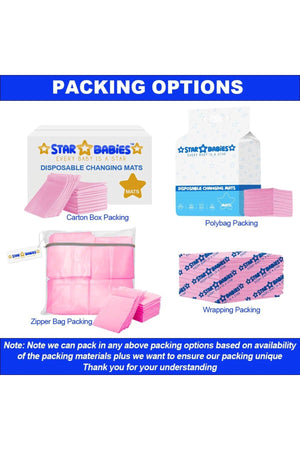 Star Babies - Disposable Changing mats (45x60cm) Large, Pack of 50 - Pink