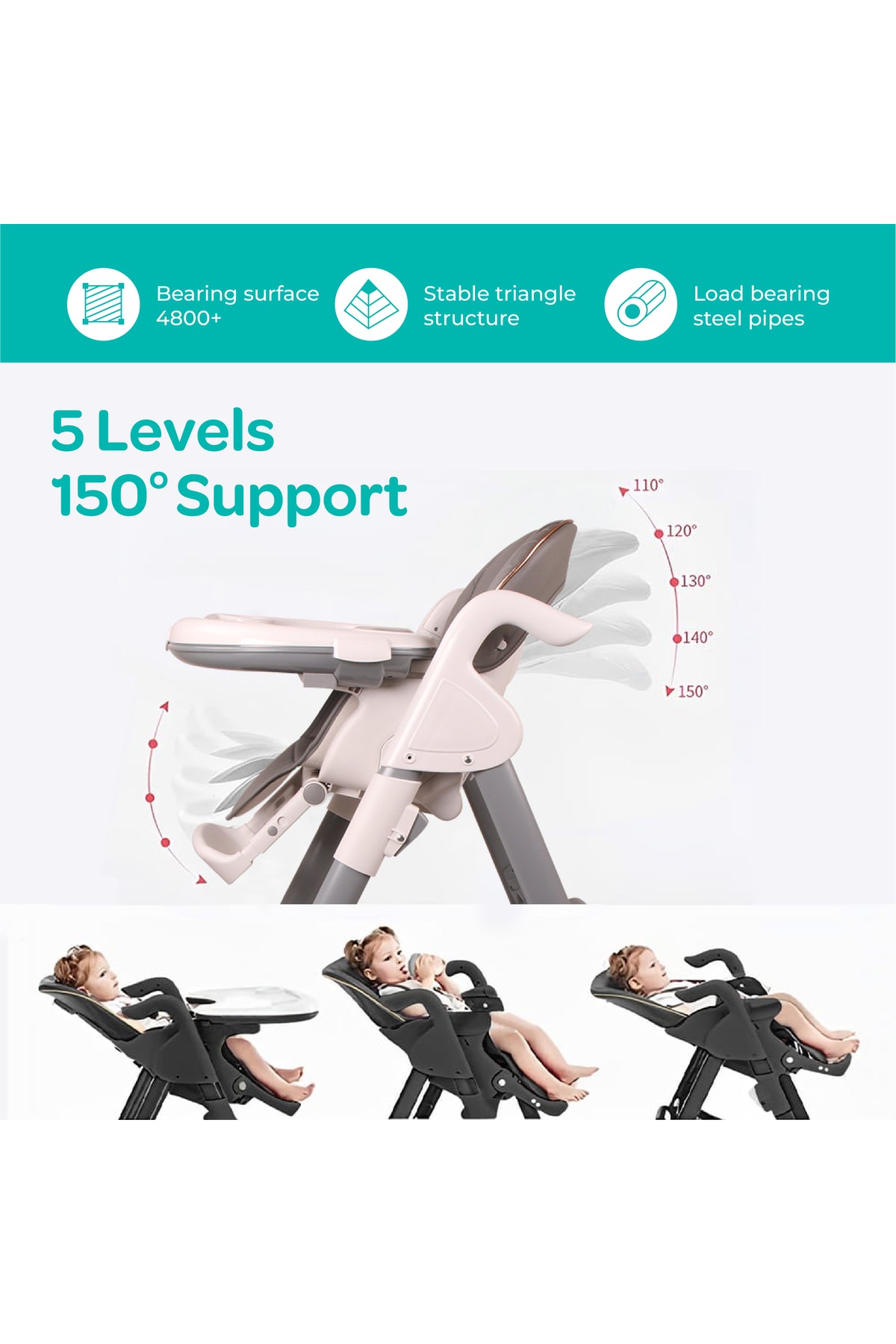 MOON Trestle Foldable Baby Feeding/Dinning Highchair-Grey