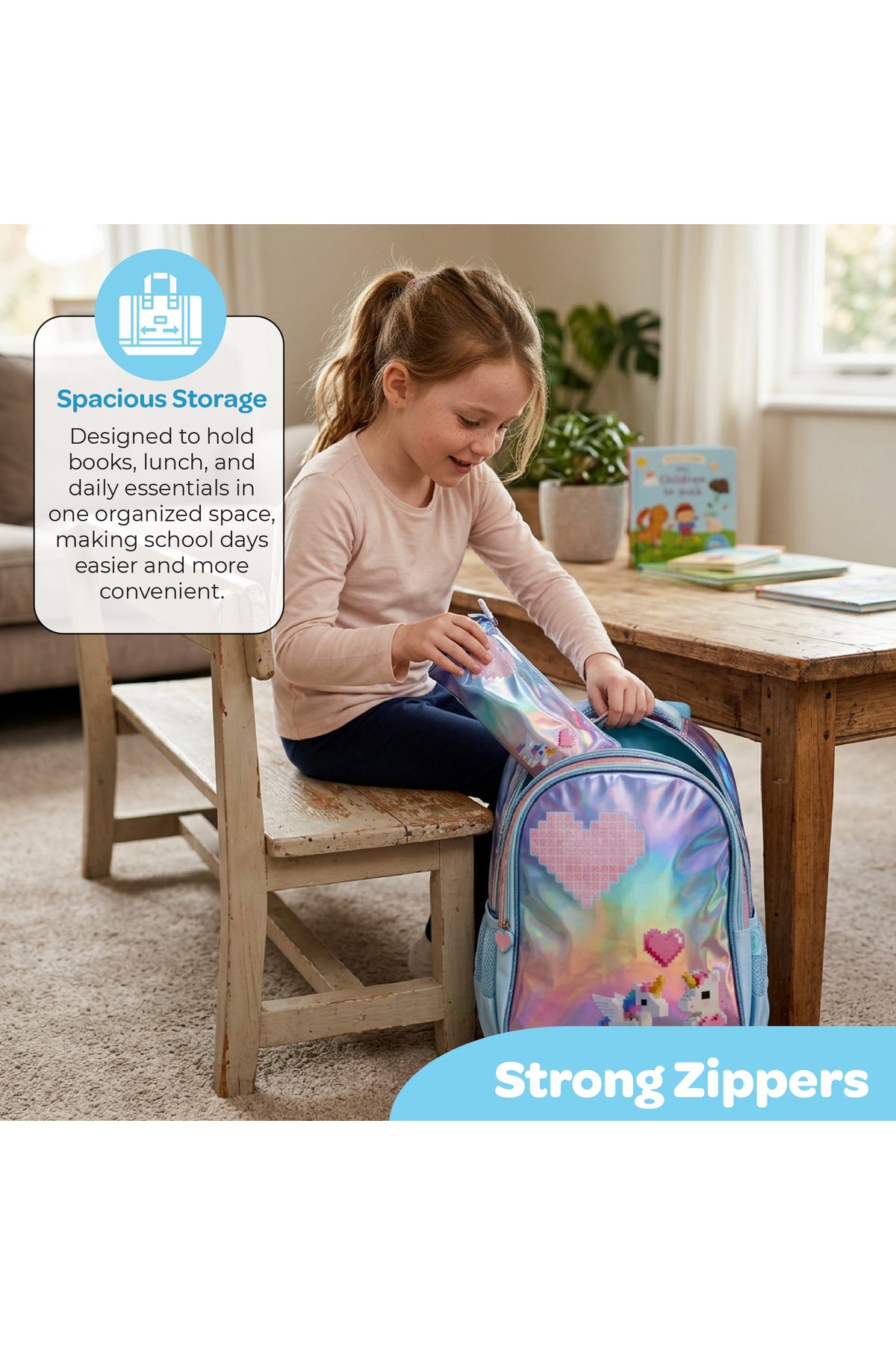 MOON Unicorn 3 in 1 Kids Trolley Set    - (16-Inch) Premium Kids School Bag with Lunch Bag & Pencil Case- Pink &Blue