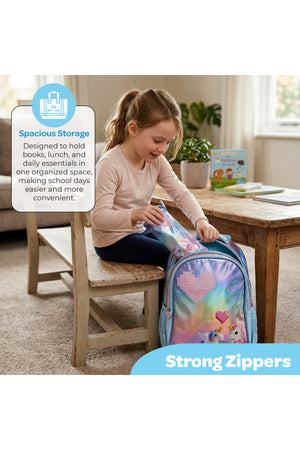 MOON Unicorn 3 in 1 Kids Trolley Set    - (16-Inch) Premium Kids School Bag with Lunch Bag & Pencil Case- Pink &Blue