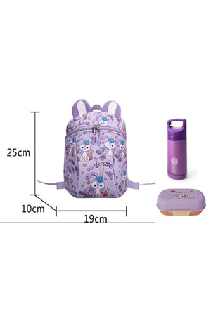 Star Babies - School Bag 9.84-inches, Water Bottle 300ml & 2 Compartment Lunch Box - Lavender