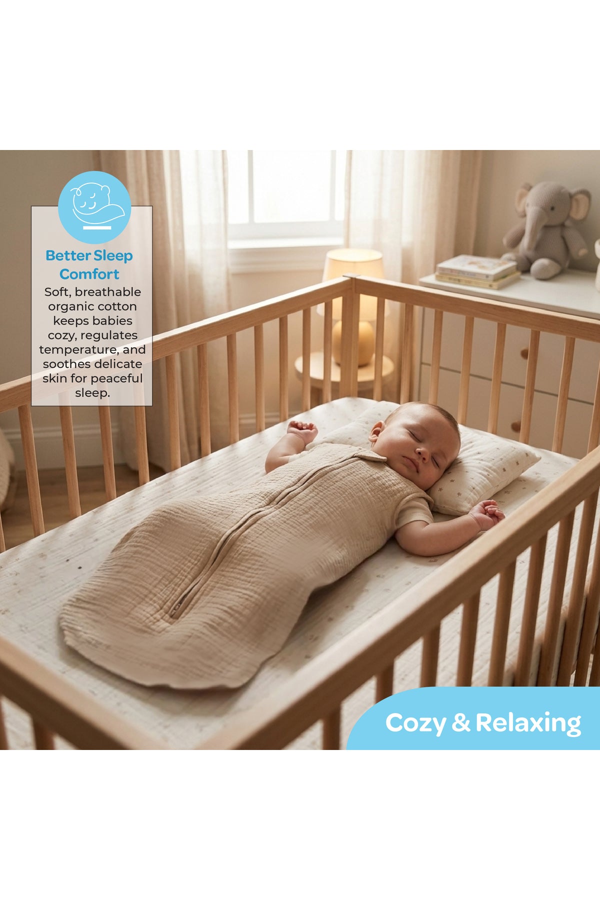 MOON Organic Crinkle Muslin Sleep sack  1 Tog (6-12 Months )-Brown