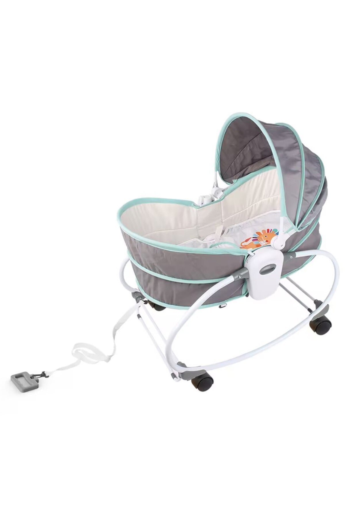 Kikibebe 5-In-1 Cozy Rocker Bassinet – Adjustable Gray Baby Rocker, Play Table & Study Desk With 360° Rotating Seat & Music Toys-Grey