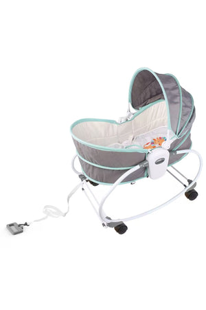 Kikibebe 5-In-1 Cozy Rocker Bassinet – Adjustable Gray Baby Rocker, Play Table & Study Desk With 360° Rotating Seat & Music Toys-Grey