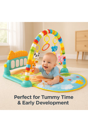 Urban Tots Baby Activity Play Gym with Soft Padded Mat & Hanging Toys – Musical Infant Playmat for Newborns – Tummy Time & Early Development