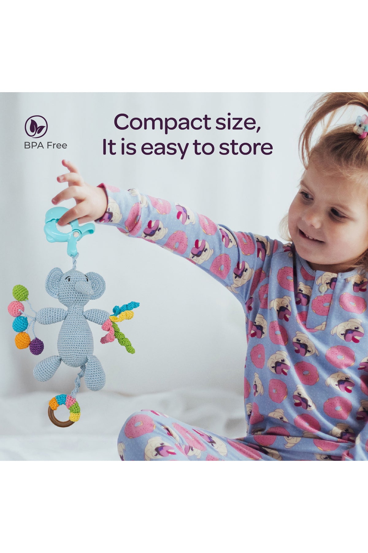 MOON Handcrafted Crochet  Toy with  Ring & Clip Hanger-Elephant