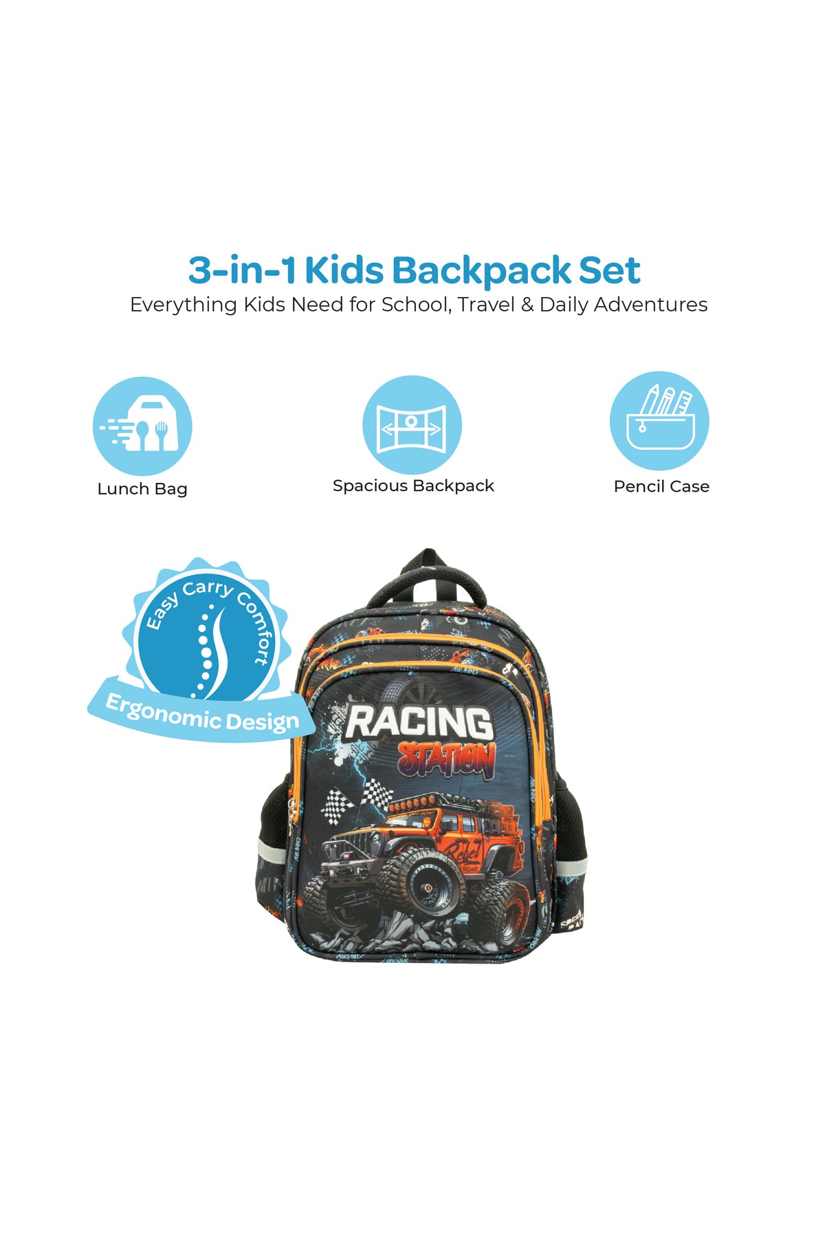MOON  Kids Backpack    - (12-Inch)  Premium Kids School Bag -Racing Car