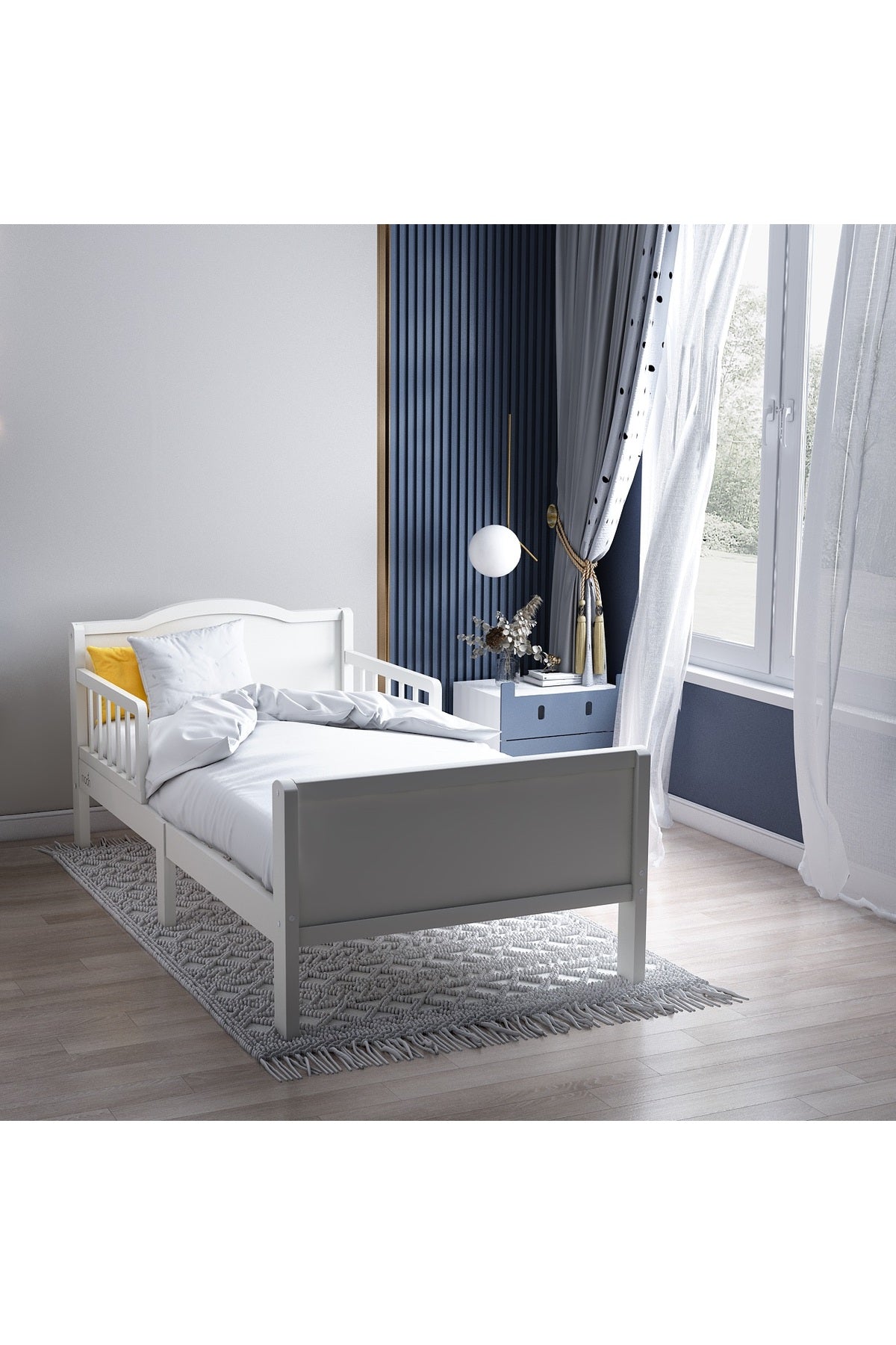 MOON Wooden Toddler Bed(143 x 73 x 60) -White