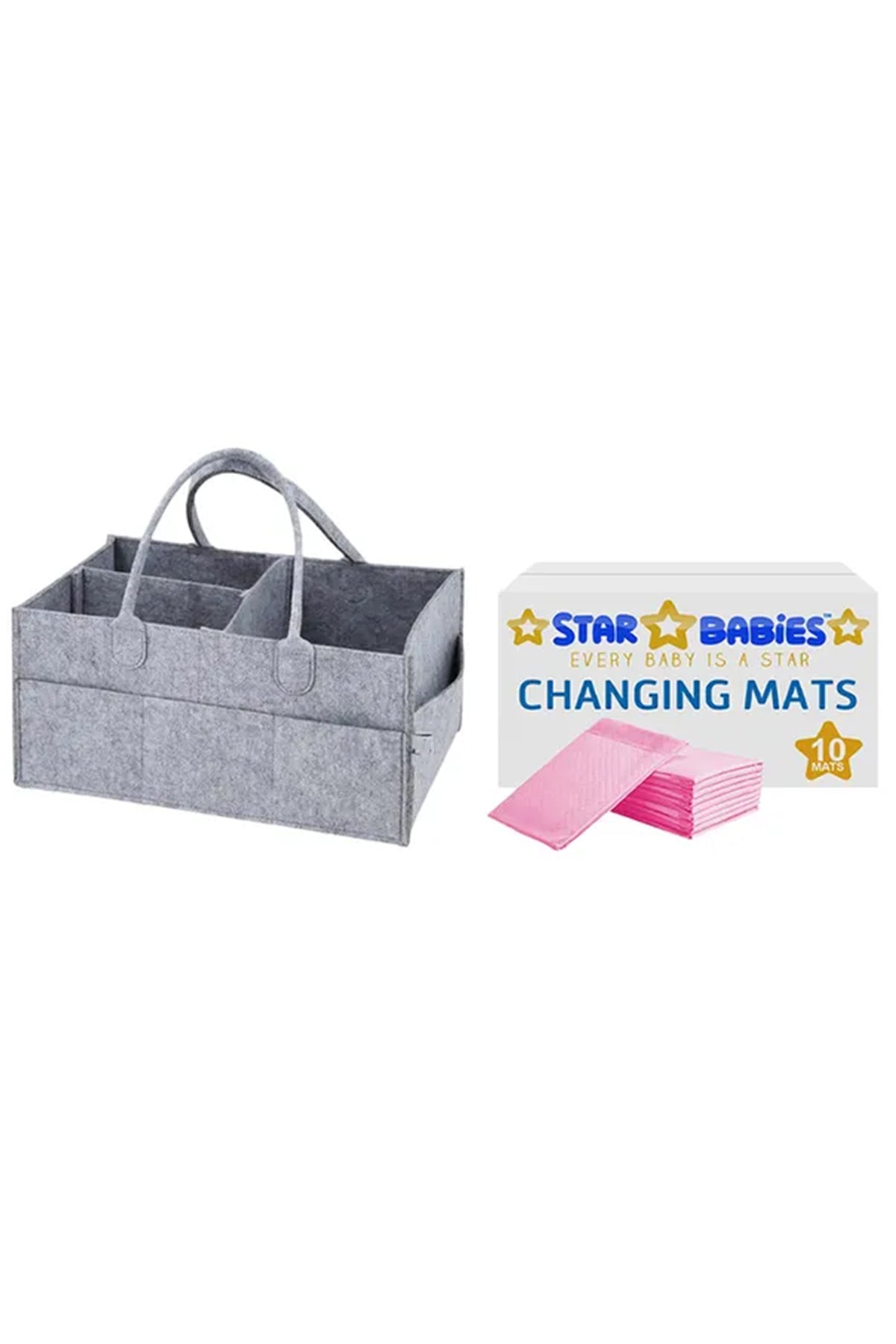 Star Babies - Caddy Diaper Bag w/ Disposable Changing Mat - 10pcs - Grey/Pink