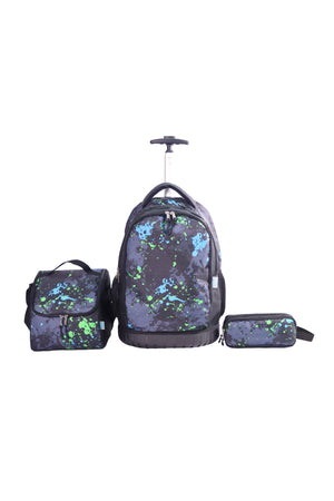 MOON  3 in 1 Kids Trolley Set   - (18-Inch) Premium Kids School Bag with Lunch Bag & Pencil Case-Black