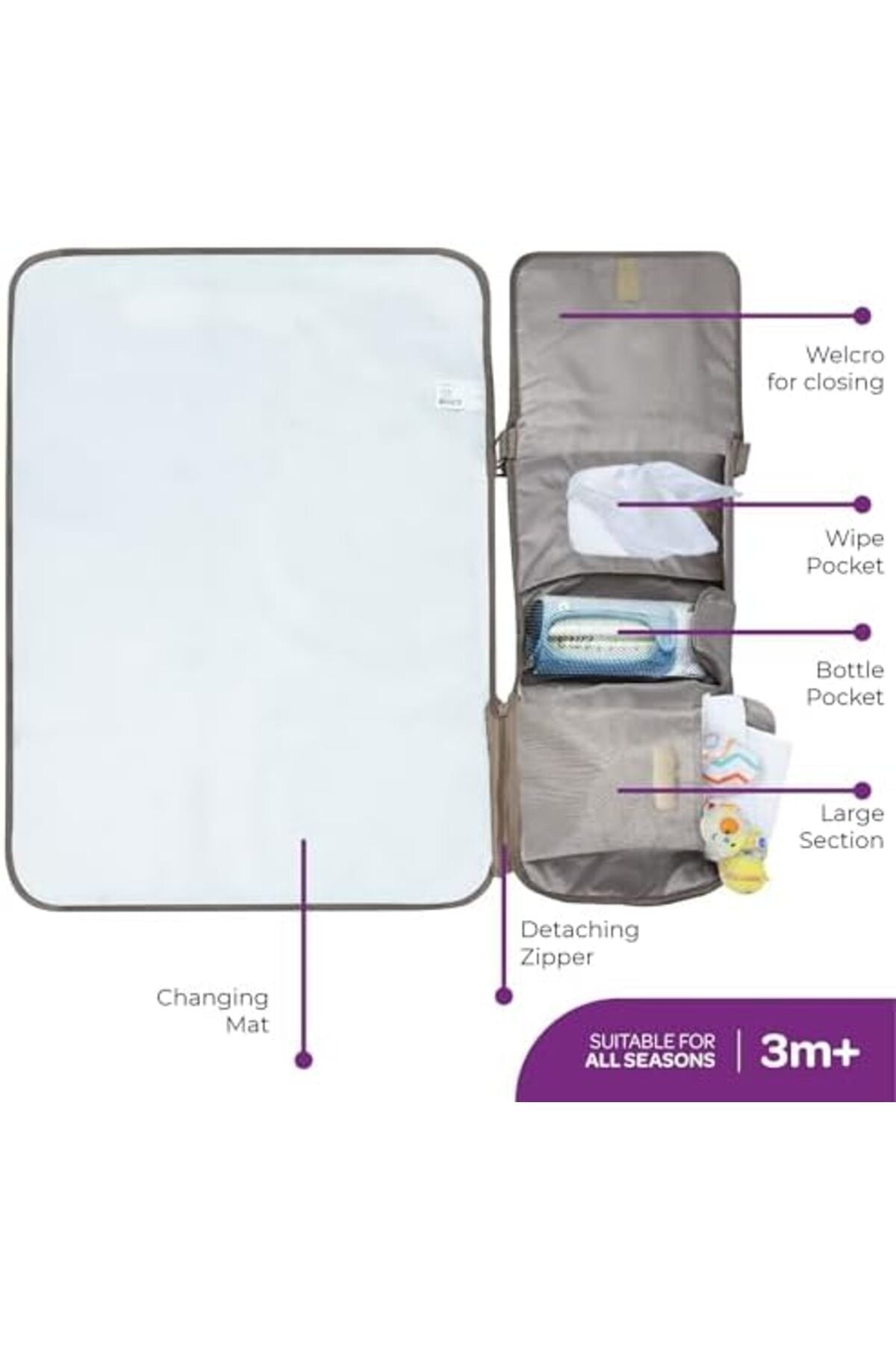 MOON Portable Diaper Changing Station -Waterproof Foldable Baby Travel Changing Bag kit -Beige