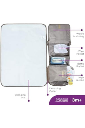 MOON Portable Diaper Changing Station -Waterproof Foldable Baby Travel Changing Bag kit -Beige