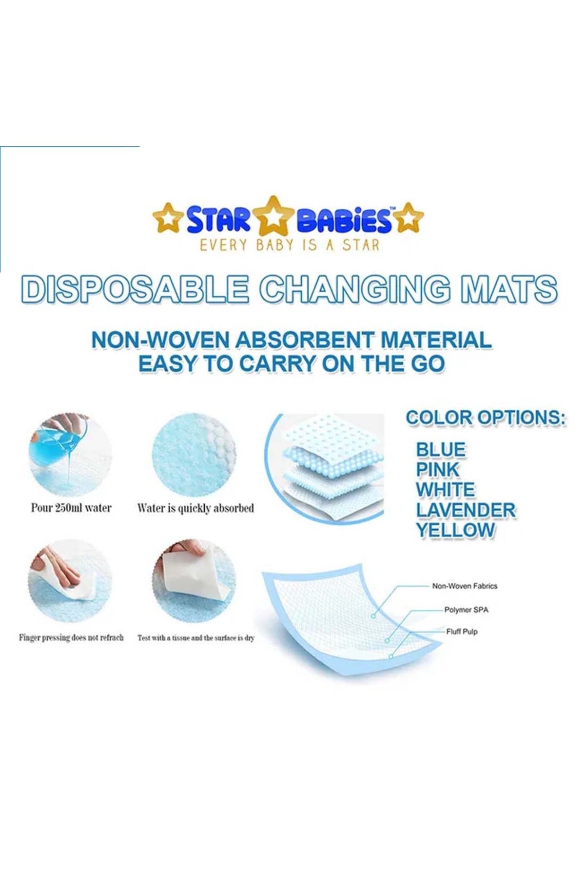 Star Babies - Disposable Changing Mat - Pink - 100pcs With Changing Mat - Lavender - 20pcs