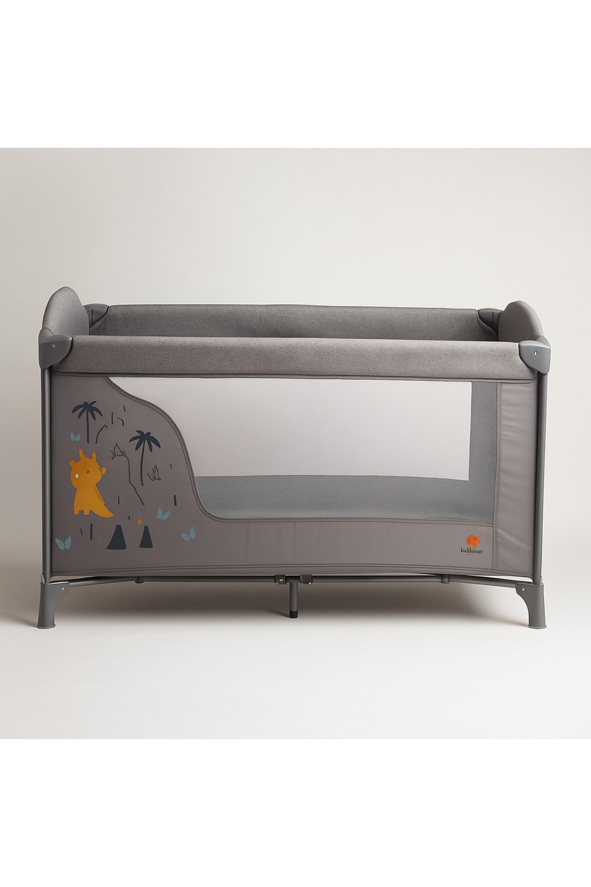 Kikibebe Portable Foldable Baby Crib Convertible To Full-Size Bed Newborn Multi-Functional Playpen Movable Design - Grey