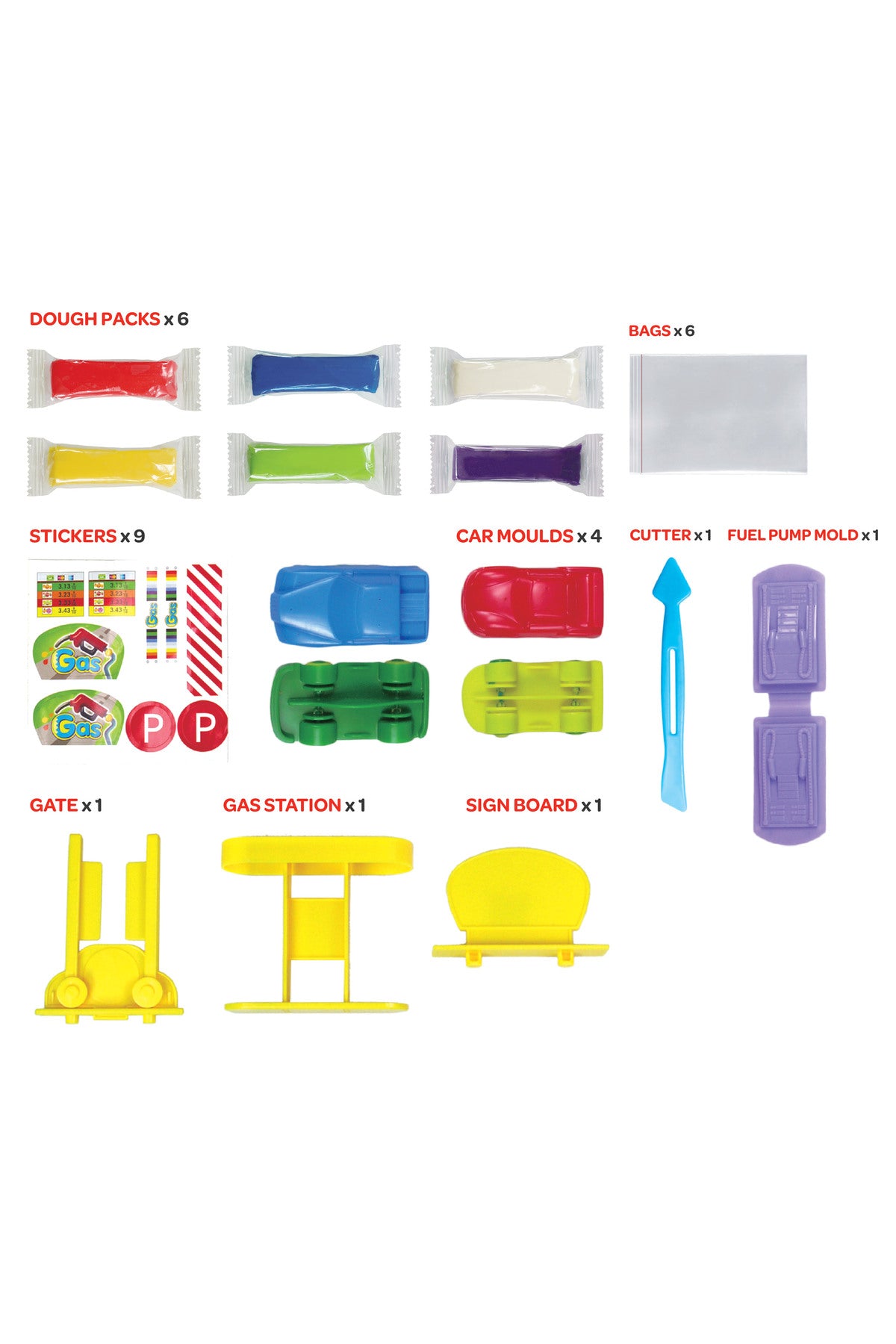 MOON Kid's Dough Car Set. 6 x 1oz dough bag