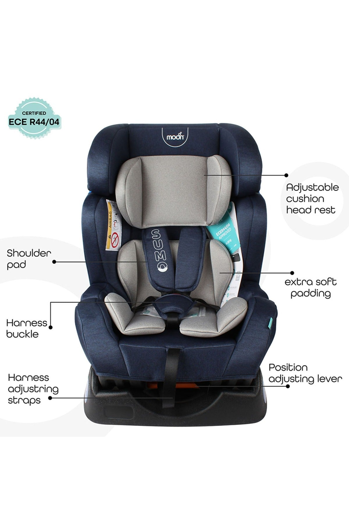 MOON Sumo Baby/Infant Car seat suitable from Birth to 6 Years-(Group (0,1,2) (0-25 Kg), Navy Blue