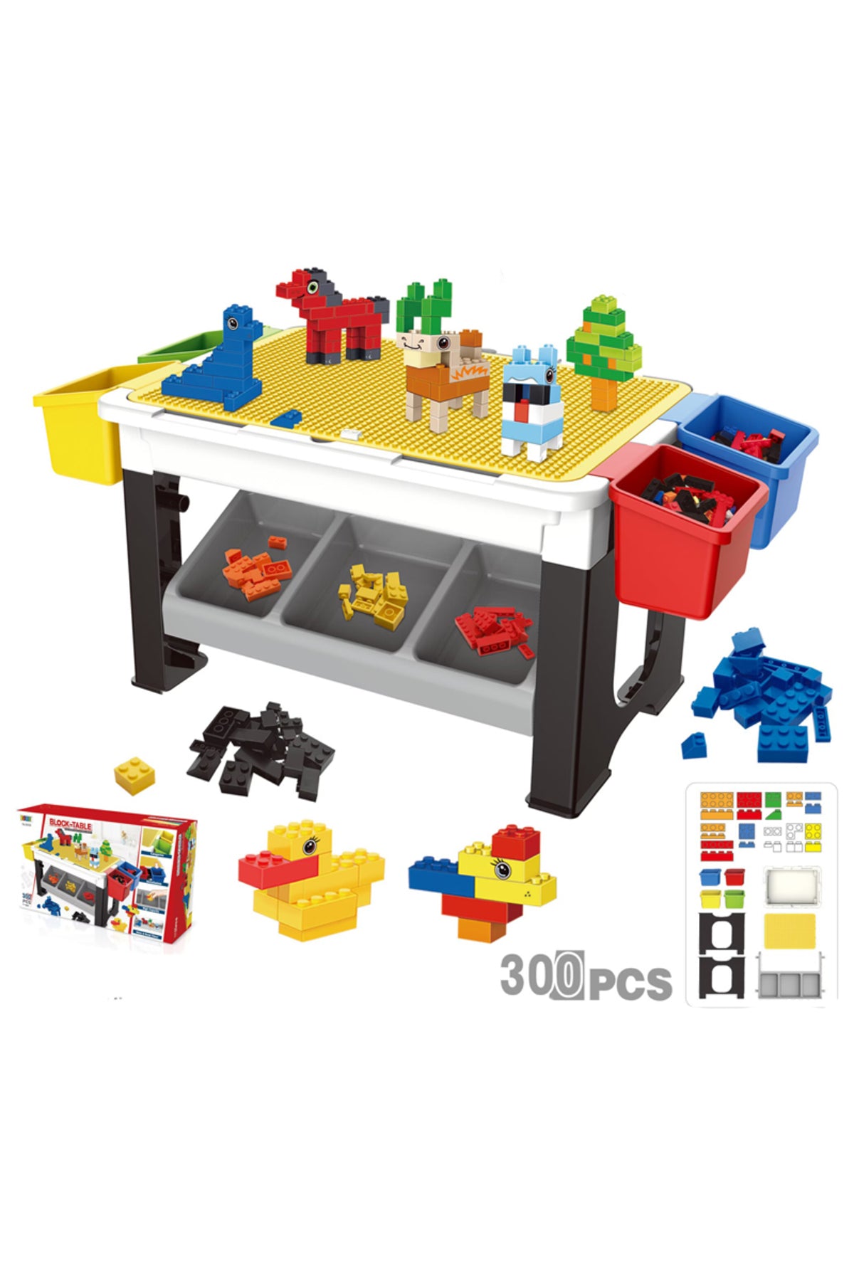 Kikibebe 300-Piece Building Block Table – Combines Building Blocks, Study Desk & Play Surface – Multicolor