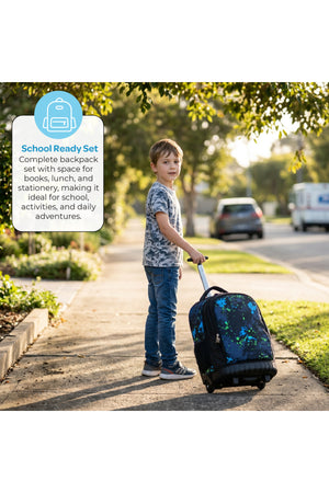 MOON  3 in 1 Kids Trolley Set   - (18-Inch) Premium Kids School Bag with Lunch Bag & Pencil Case-Black