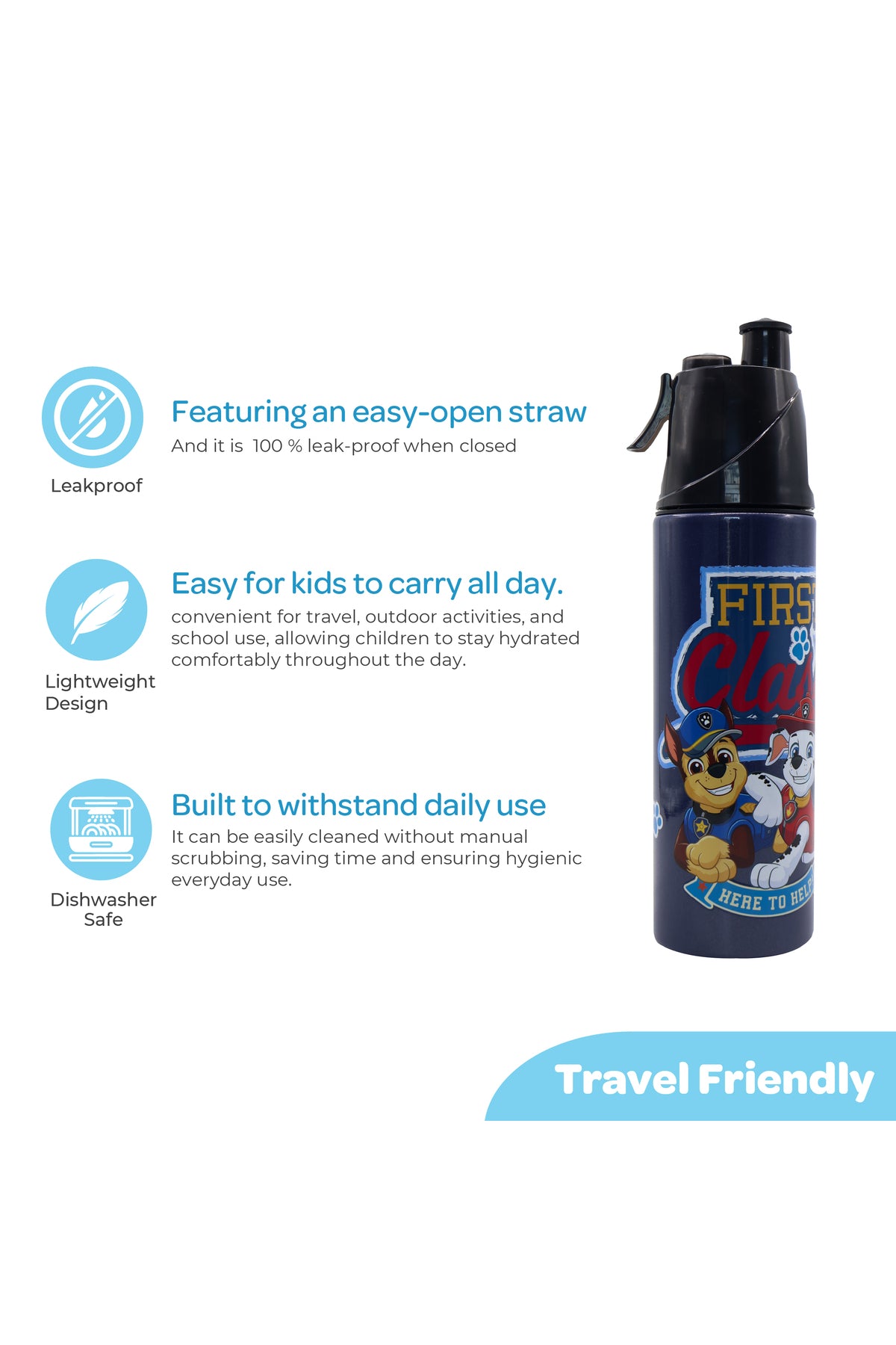 MOON Licensed Paw Patrol Kids Water Bottle with Mist Spray Nozzle Stainless Steel Bottle for Boys & Girls | School, Outdoor, Camping, Hiking | Spill-Proof Carry Loop | Ideal for Summers and Winters