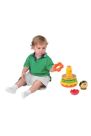 Little Learners Honey Bee Stacking Rings - Electronic Stacking Rings with Wobbly Weighted Base, Rattling Rings, Sing-Along Bee, 12M+