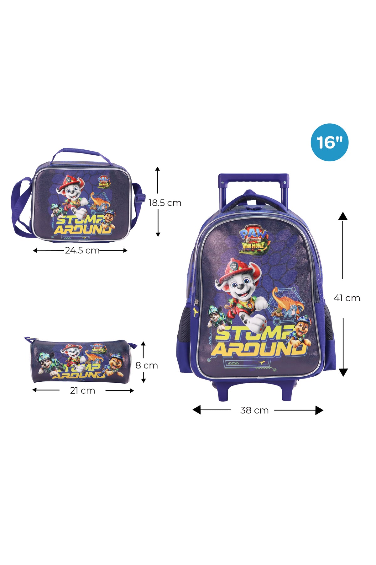 MOON Licensed Paw Patrol  3 in 1 Kids Trolley Set   - (16-Inch) Premium Kids School Bag with Lunch Bag & Pencil Case-Blue