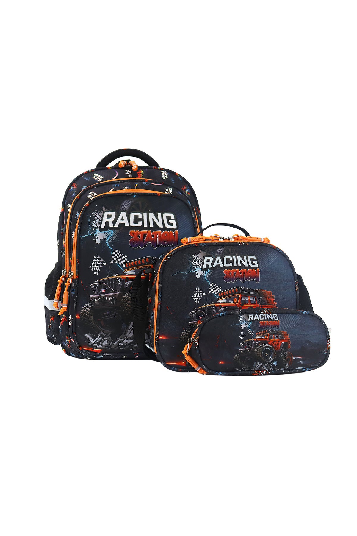 MOON  3 in 1 Kids Backpack  Set   - (16-Inch) Premium Kids School Bag with Lunch Bag & Pencil Case-Racing Car