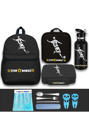 Star Babies Set of 4 – Football Theme 16" School Bag, 4-Compartment Lunch Box, Insulated Lunch Bag, 500ml Water Bottle