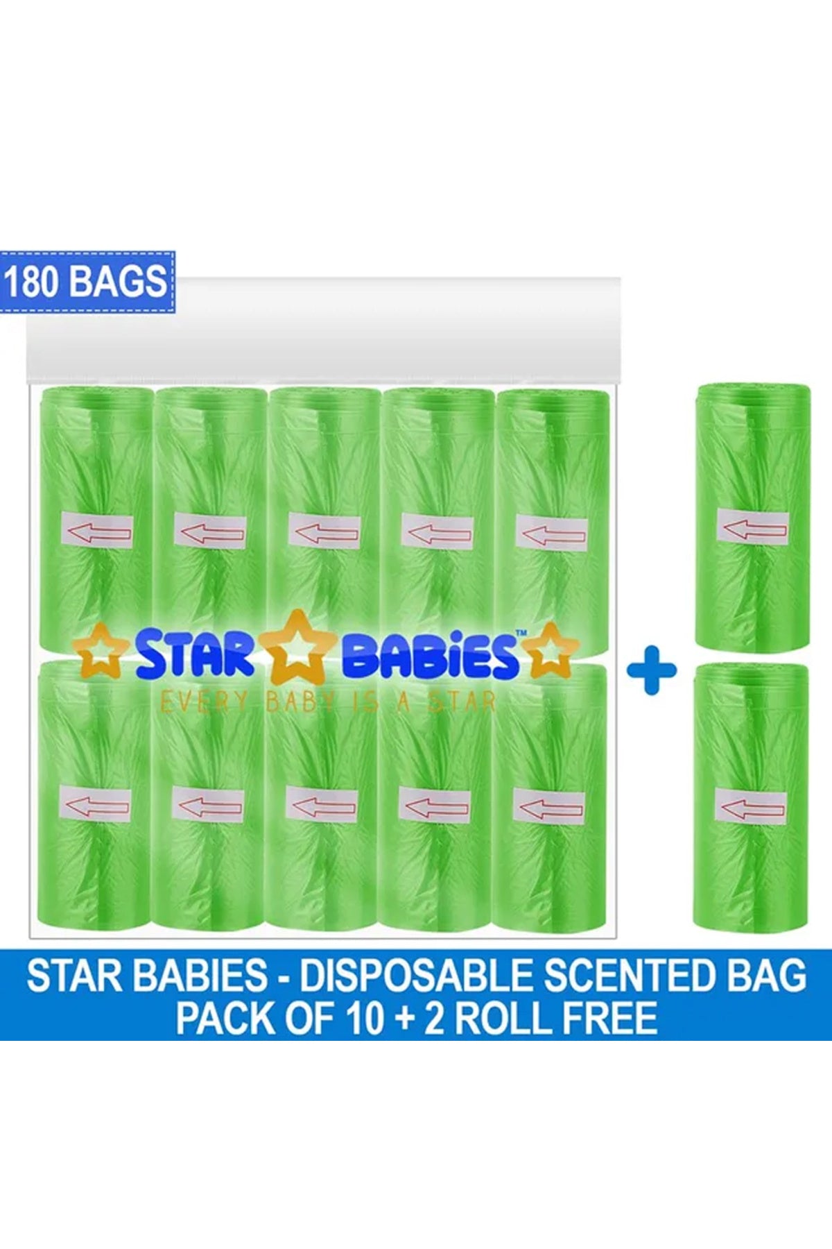 Star Babies Lavender Scented Bags - Pack of 10+2 Roll Free (180 Bags)
