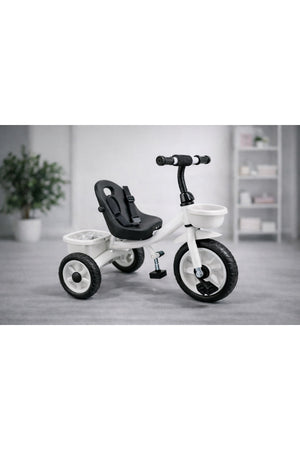 StarMarz Toddler 3-Wheel Tricycle Ride-On Toy with Safety Seat, Cup Holder & Rear Storage Basket - White