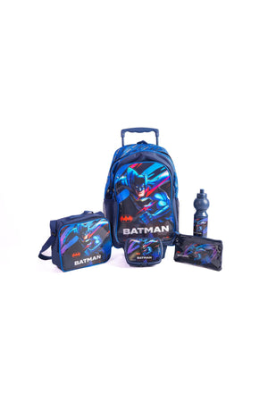 Batman 18" Trolley Bag Set With Lunch Bag, Pencil Case, Water Bottle & Lunch Box – Dark Blue