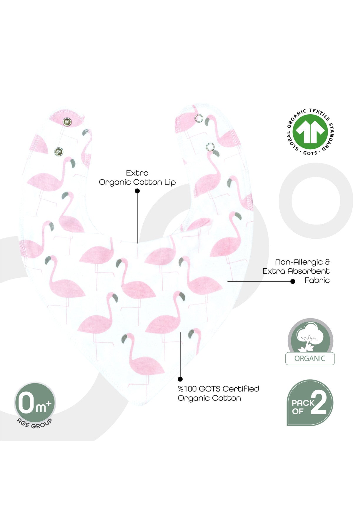 MOON Organic Bandana Bibs ( PK -2)Flamingo & pink