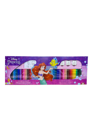 Disney Princess Ariel Giant Coloring & Craft Set – 87 x 54 cm Case with 60 Felt Pens, 10 Pencil Crayons, 10 Wax Crayons, 6 Stamps, Ink Pad, Coloring Book, Notebook & Stickers