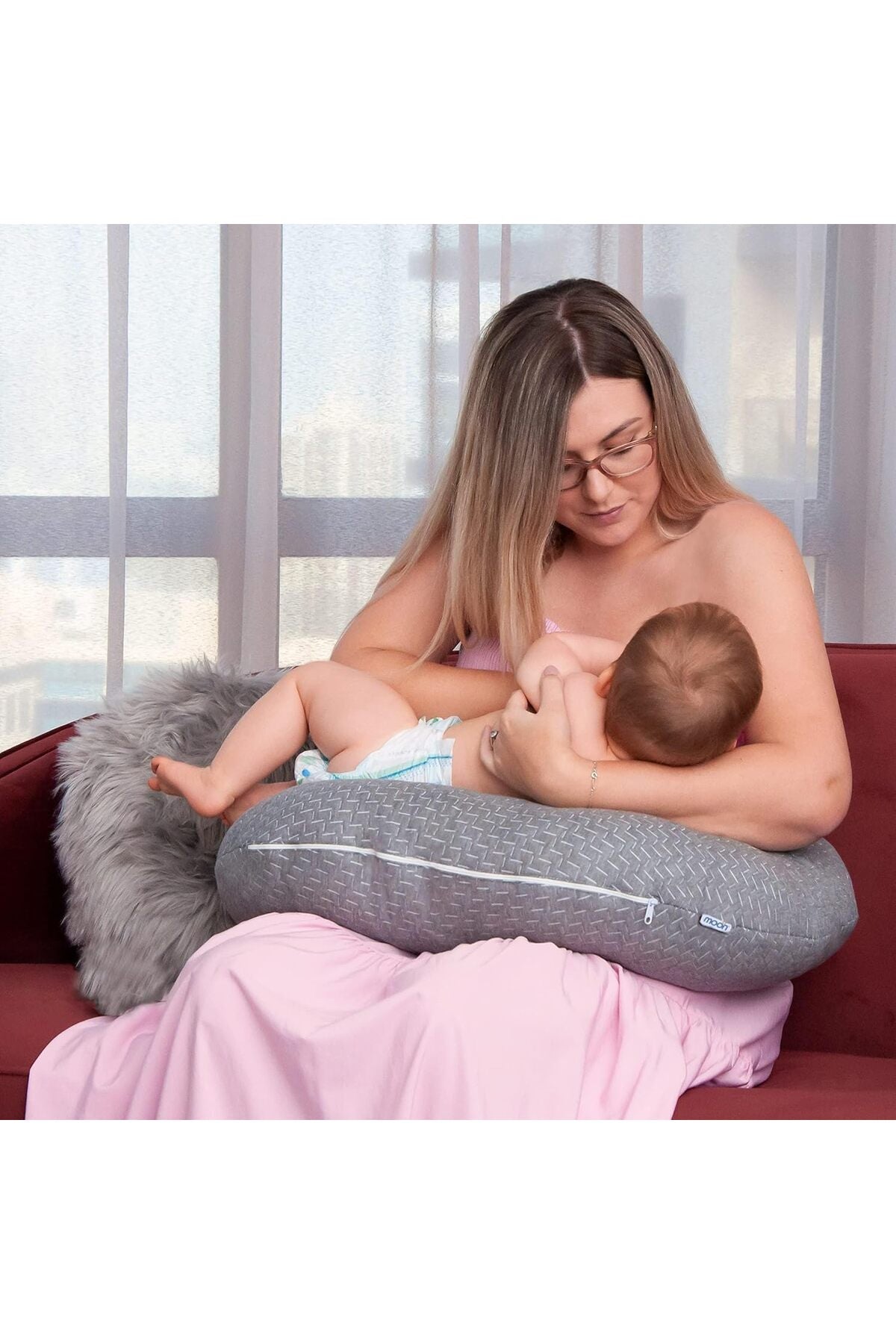 MOON  Feeding Pillow with Bamboo rayon - Grey