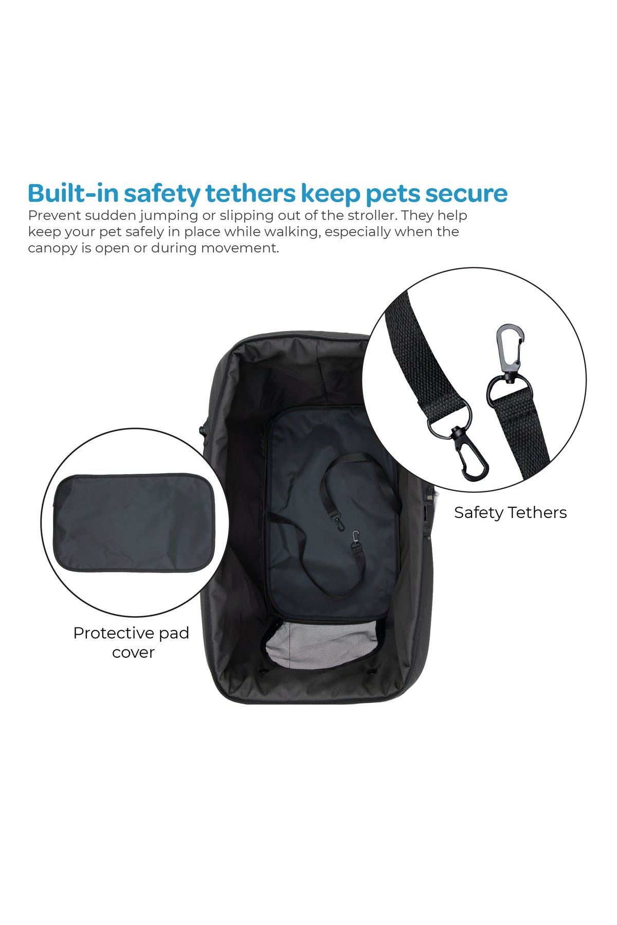 Moon  PawPerch Pet Stroller , Lightweight Foldable | Storage Basket & Waterproof Pad-Black