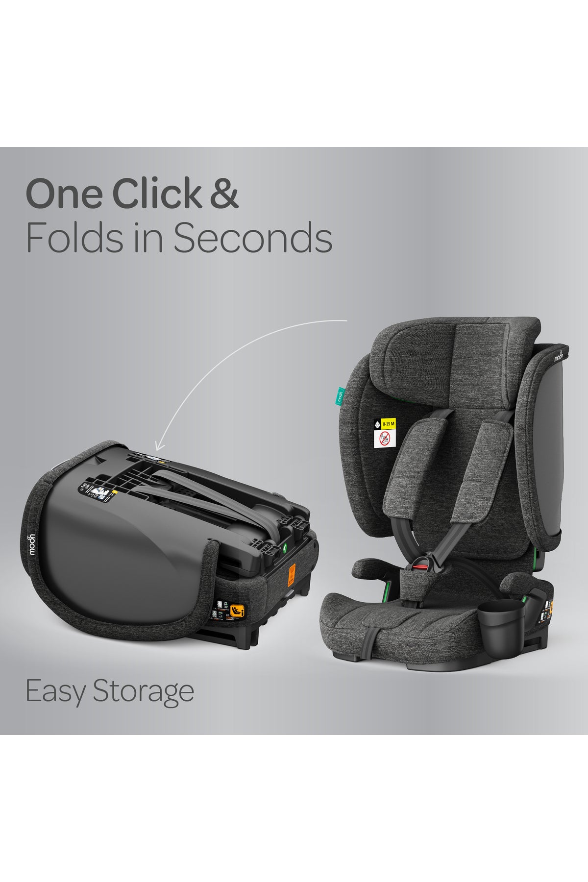 MOON Folda Plus ECE R129 i-Size Foldable  Car Seat -Dark Grey