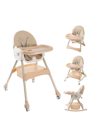 Star Babies - Foldable High Chair & Baby Head Support Cushion Set - Beige/Brown - 2 Pcs