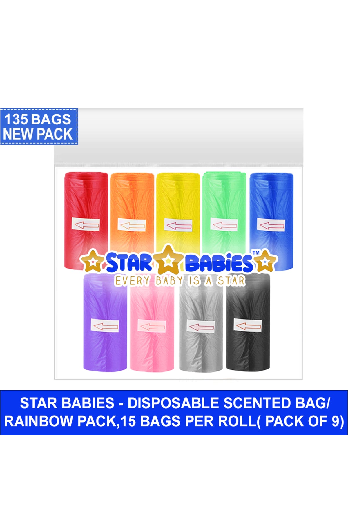Star Babies - Scented Nappy Bags Pack Of 9 - 135s - Rainbow Pack