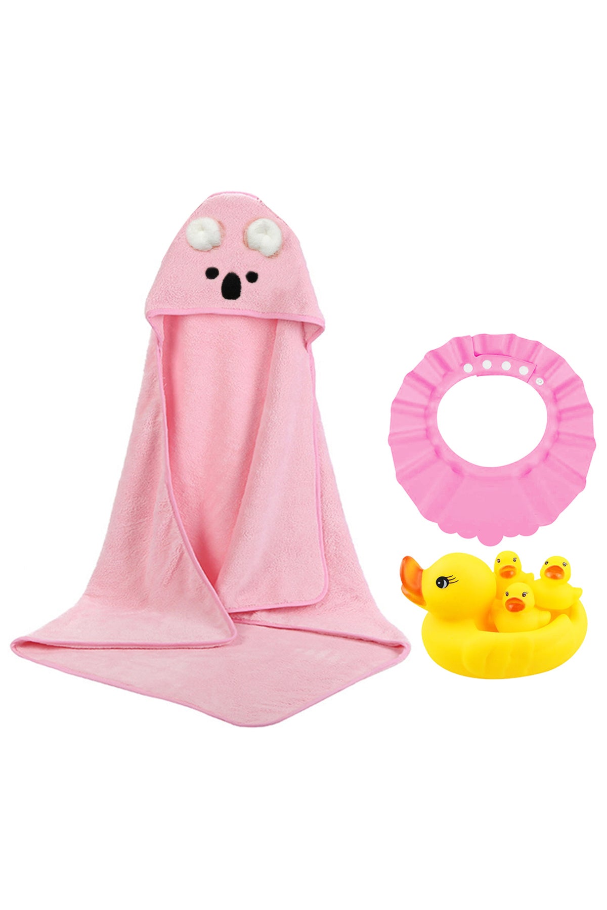 Star Babies - Microfiber Hooded Towel and Kids Shower Cap With Rubber duck 4pcs - Pink