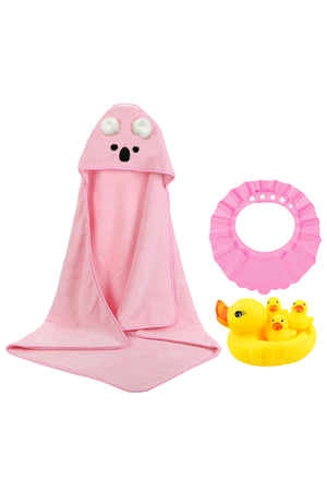 Star Babies - Microfiber Hooded Towel and Kids Shower Cap With Rubber duck 4pcs - Pink