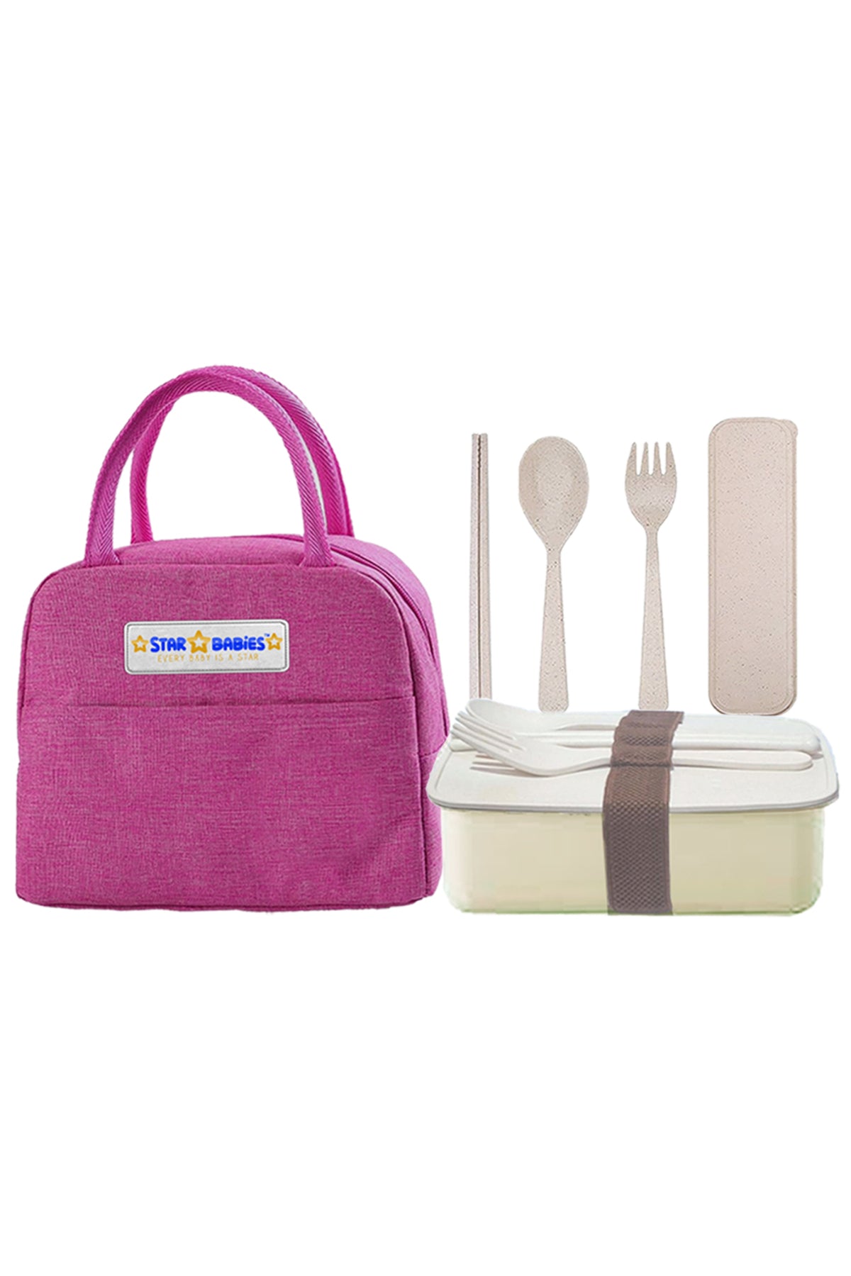 Star babies pack of 3 combo -  Insulated lunch bag with single compartment lunch box and organic cuttlery set.