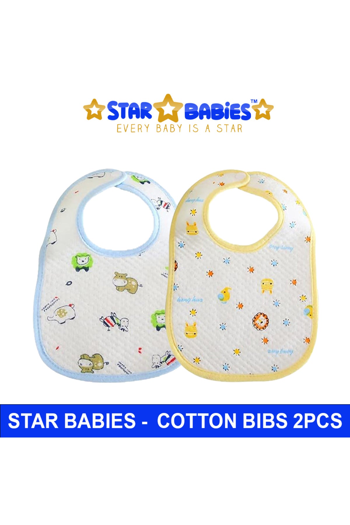 Star Babies - Cotton Bibs - Pack of 2 - Yellow/Blue