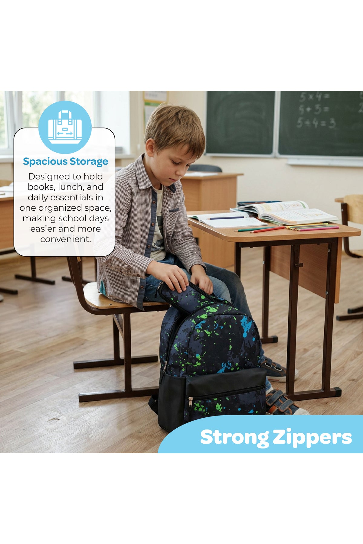 MOON  3 in 1 Kids Backpack  Set   - (17-Inch) Premium Kids School Bag with Lunch Bag & Pencil Case-Black