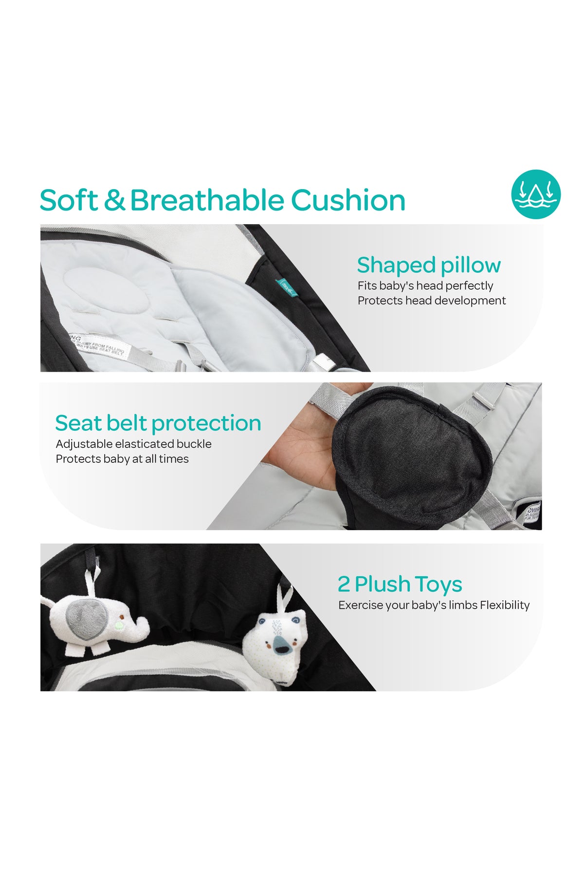 MOON  Koze Baby Swing, Holds upto 9kg. Gentle Swaying Motion -Black