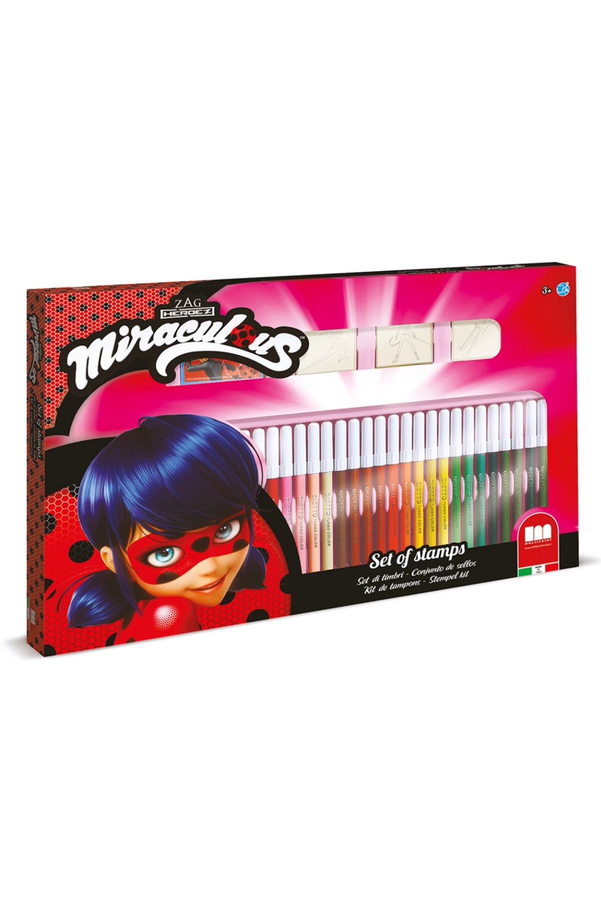 Miraculous Ladybug 36 Felt Tip Pen Art Set with Coloring Book, 3 Stamps & Ink Pad | Kids Coloring & Drawing Kit | Creative Arts & Crafts Supplies for Boys & Girls