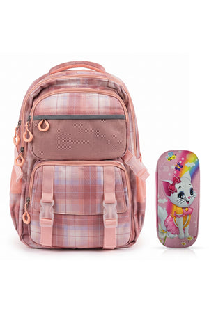 Cocobee Backpack with Adjustable Straps, Zipper Closure & Side Bottle Pocket – Pink, 15 Inches, 5 Years + Pencil Case for Girls