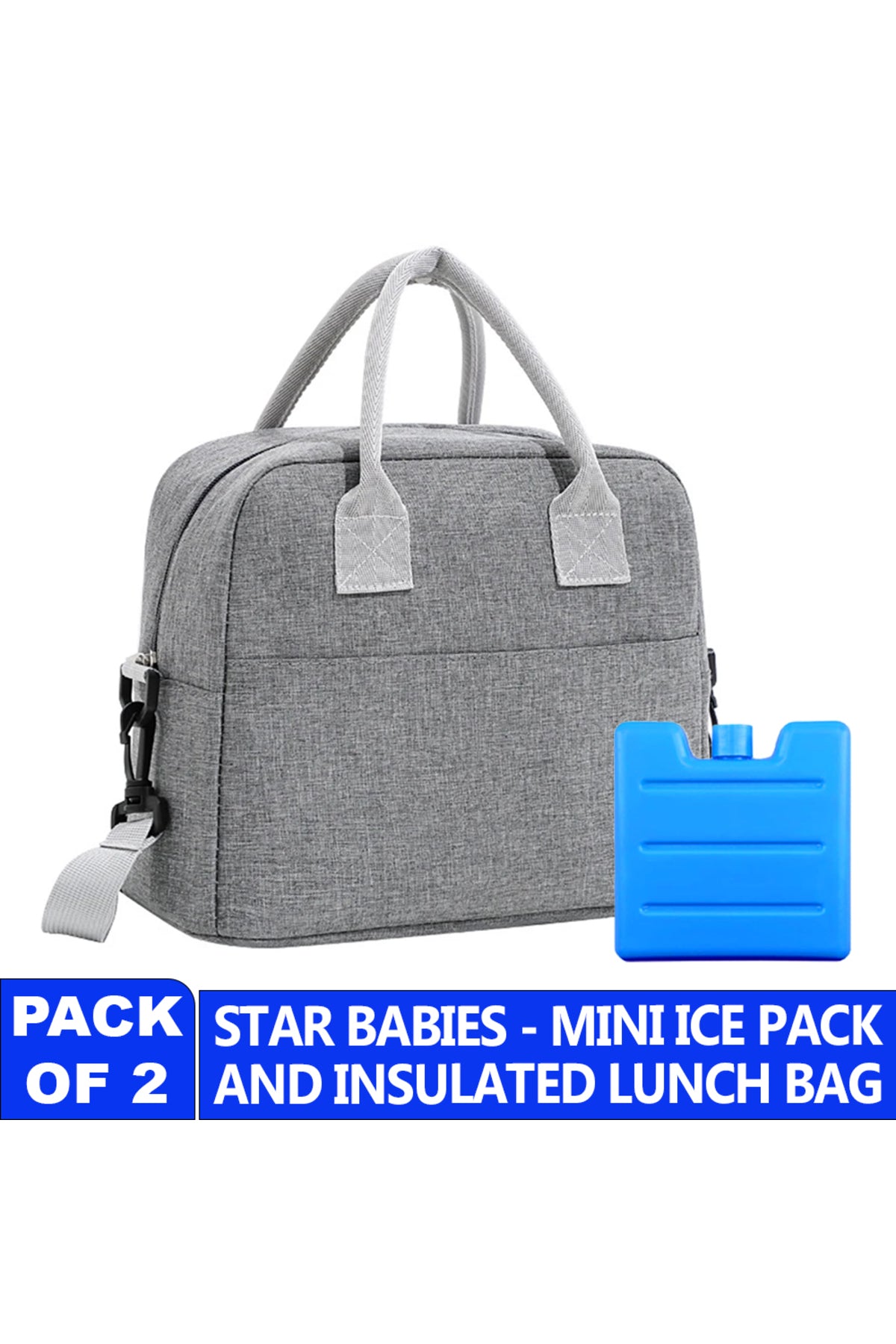 Star Babies Insulated Lunch Bag with Ice Pack Grey