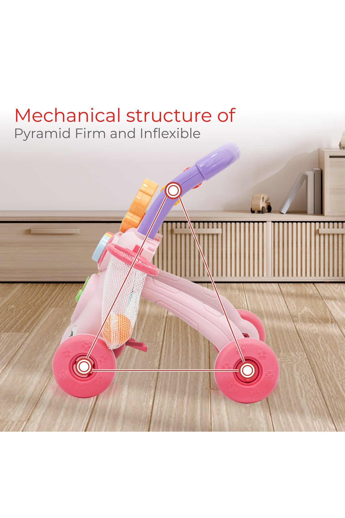 MOON Baby Push Activity Walker with Weight Increase Tank Design for Perfect Balance-Pink